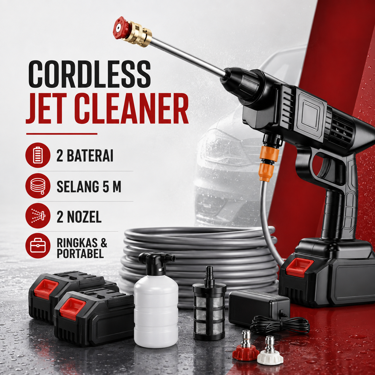 Cordless Jet Cleaner 998VF/1299VF Portable untuk Motor & Mobil
