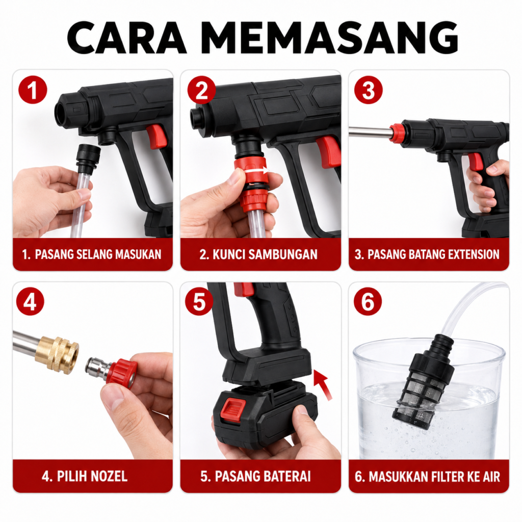 Panduan enam langkah memasang cordless jet cleaner