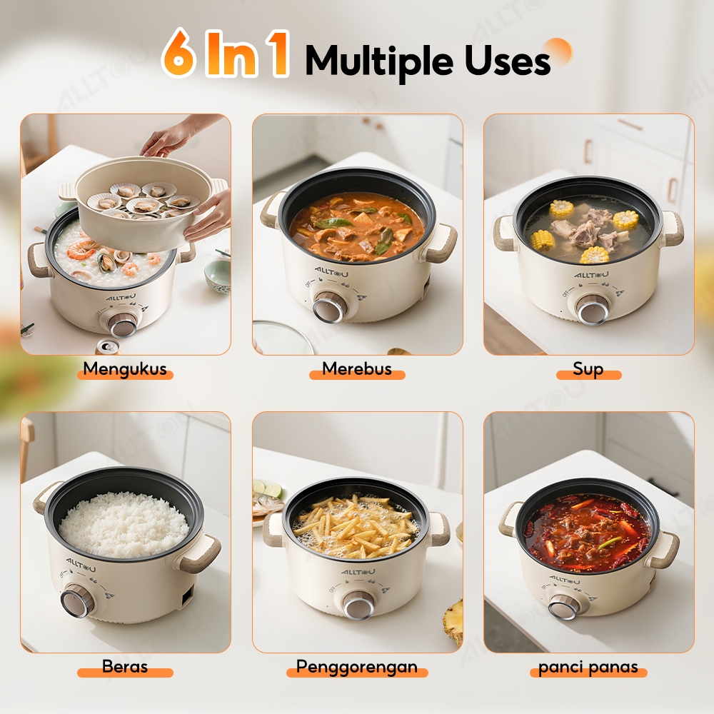 Enam fungsi memasak ALLTOU multi cooker