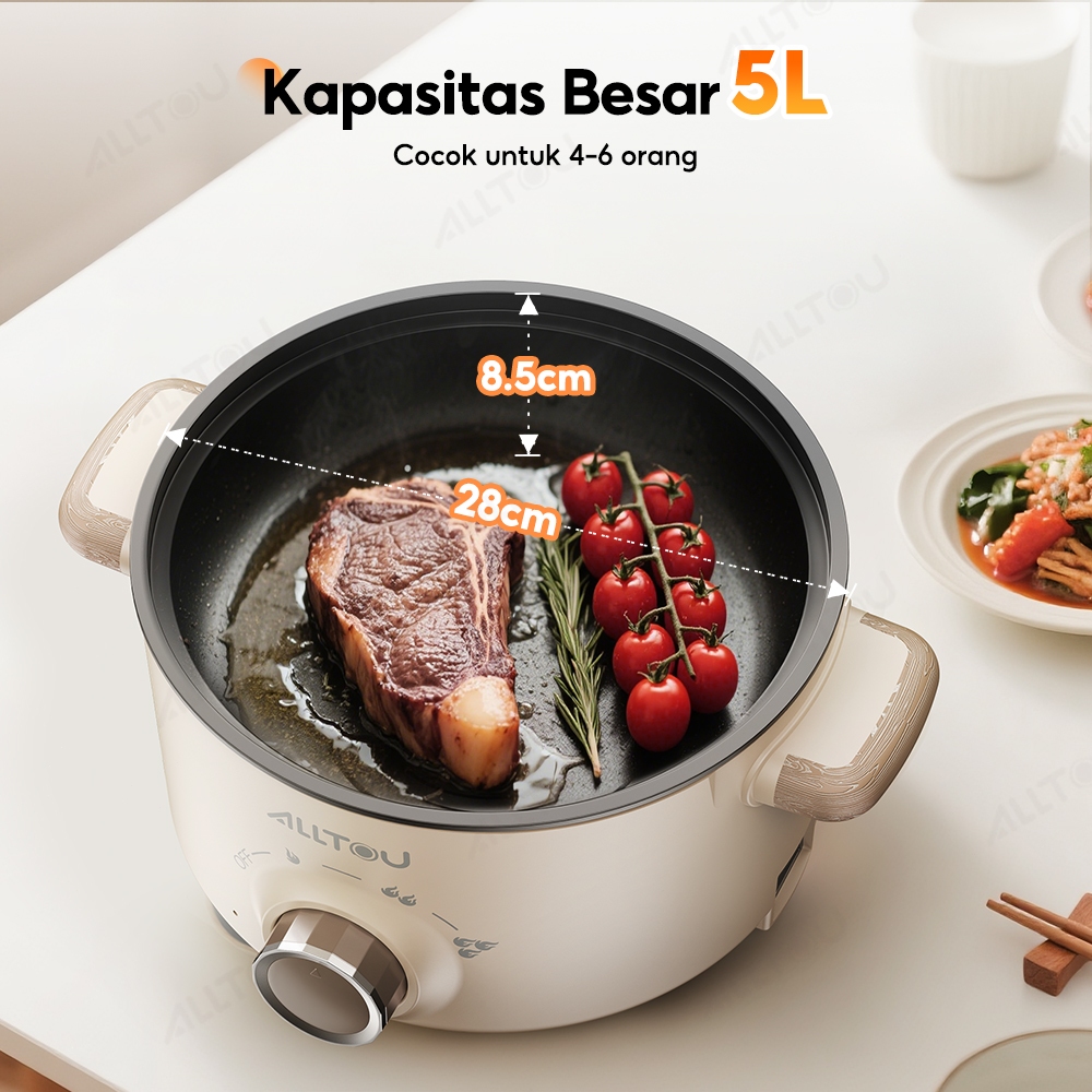 Panci listrik ALLTOU kapasitas 5 liter untuk empat hingga enam orang