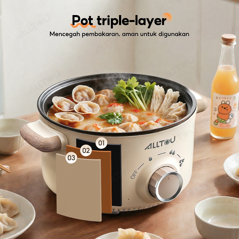 ALLTOU multi cooker dengan panci tiga lapis