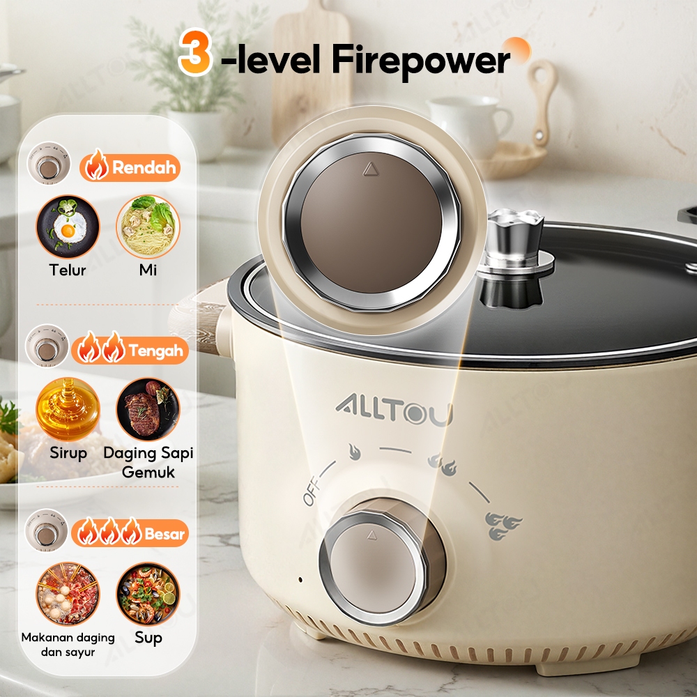 Pengaturan tiga tingkat daya api ALLTOU multi cooker