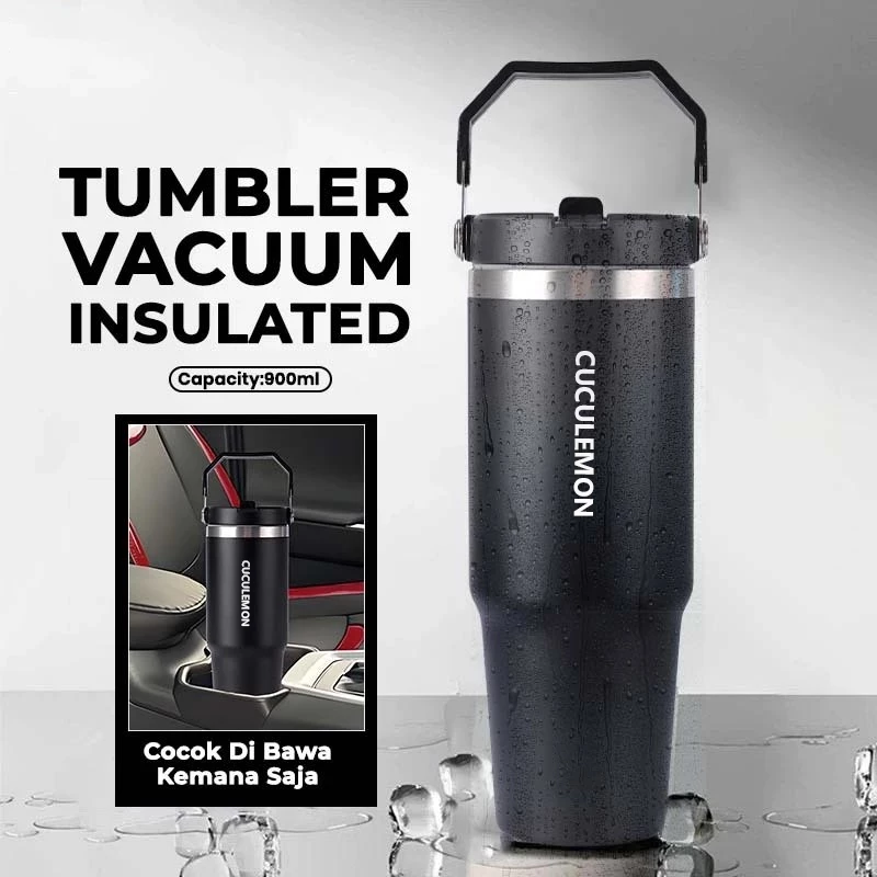 Tumbler vacuum insulated CucuLemon dengan pegangan lipat