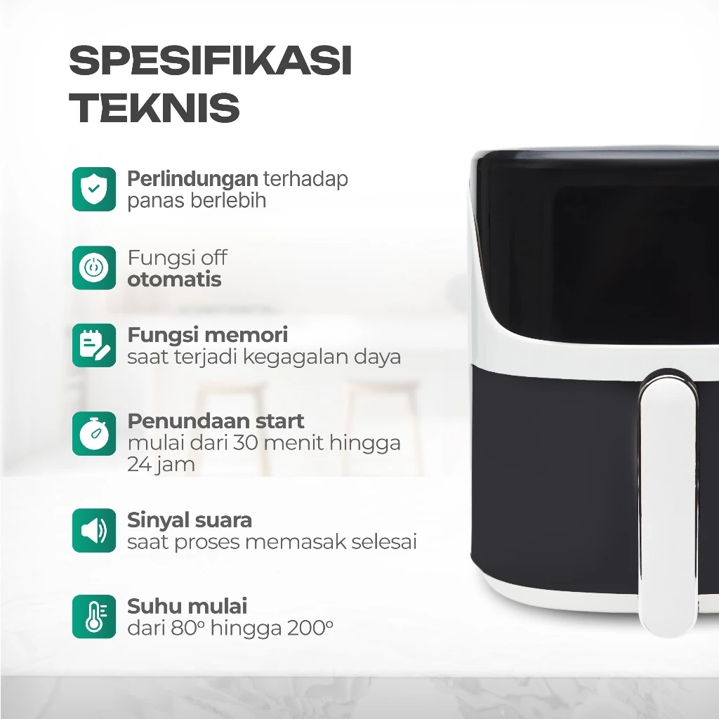 Fitur keamanan dan spesifikasi teknis air fryer LUXHOMME