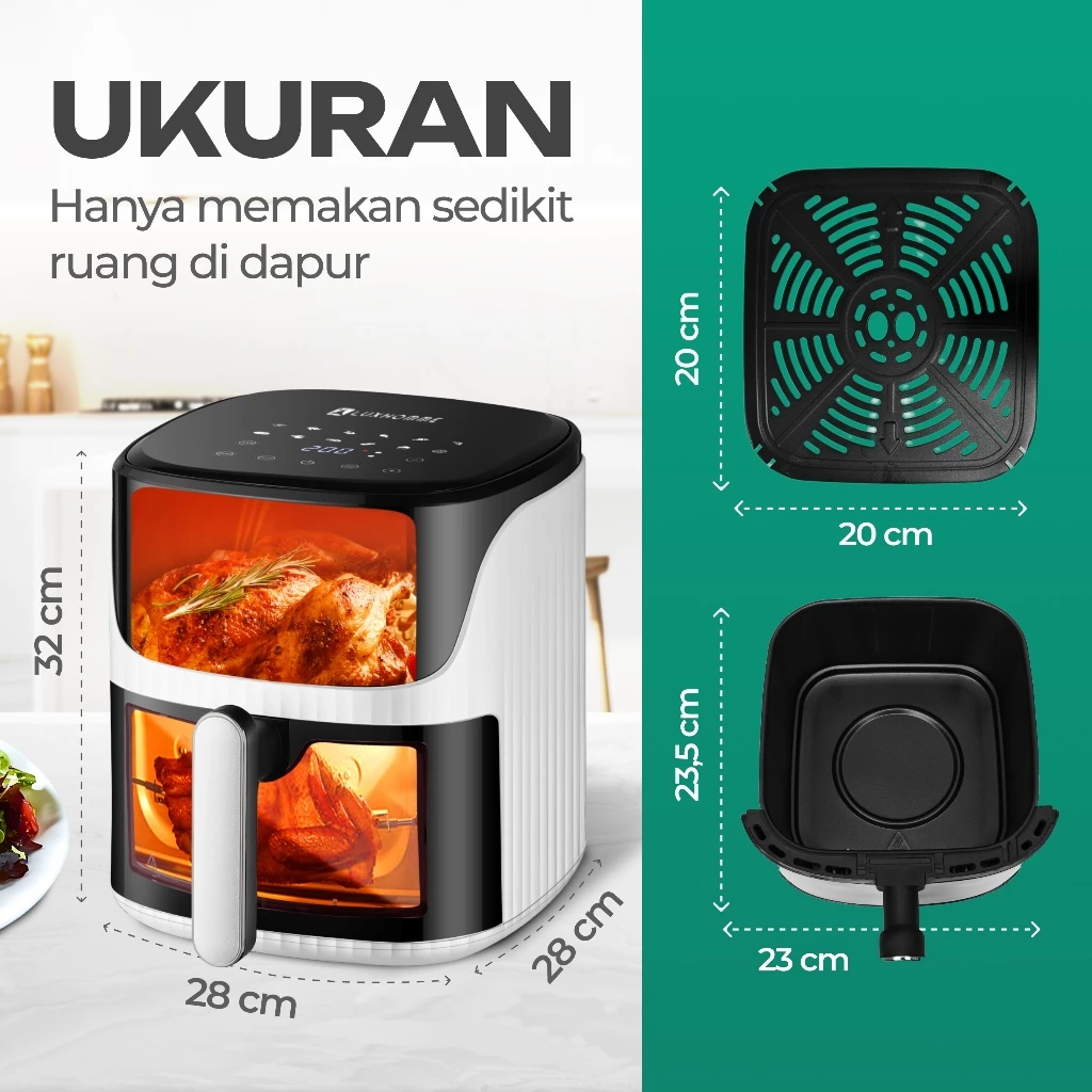 Ukuran air fryer LUXHOMME dan keranjang memasak